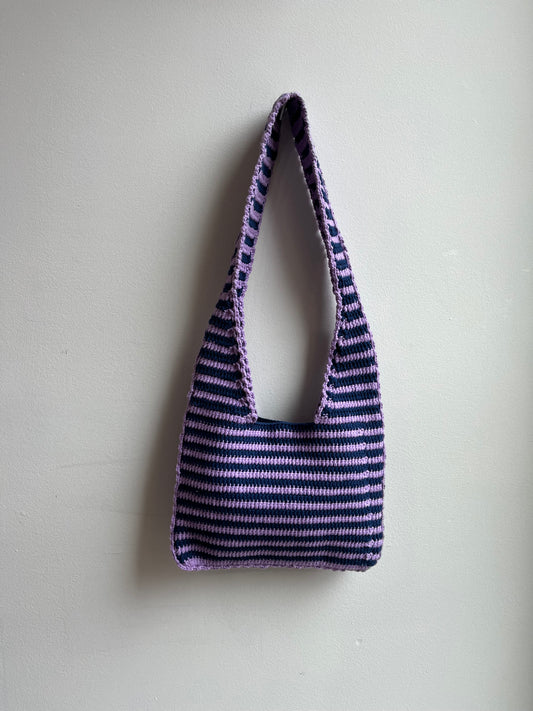 Purple & Navy Crochet Tote